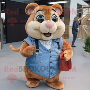 Rust Hamster mascot costume character dressed with a Chambray Shirt and Wallets