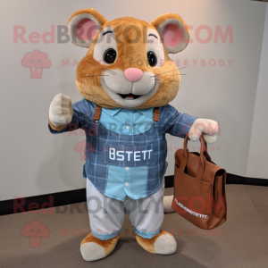 Rust Hamster mascot costume character dressed with a Chambray Shirt and Wallets
