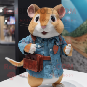 Rust Hamster mascot costume character dressed with a Chambray Shirt and Wallets