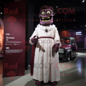 Maroon Frankenstein mascot costume character dressed with a Wedding Dress and Anklets