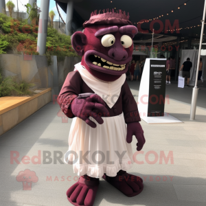 Maroon Frankenstein mascot costume character dressed with a Wedding Dress and Anklets