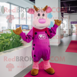 Magenta Jersey Cow maskot...