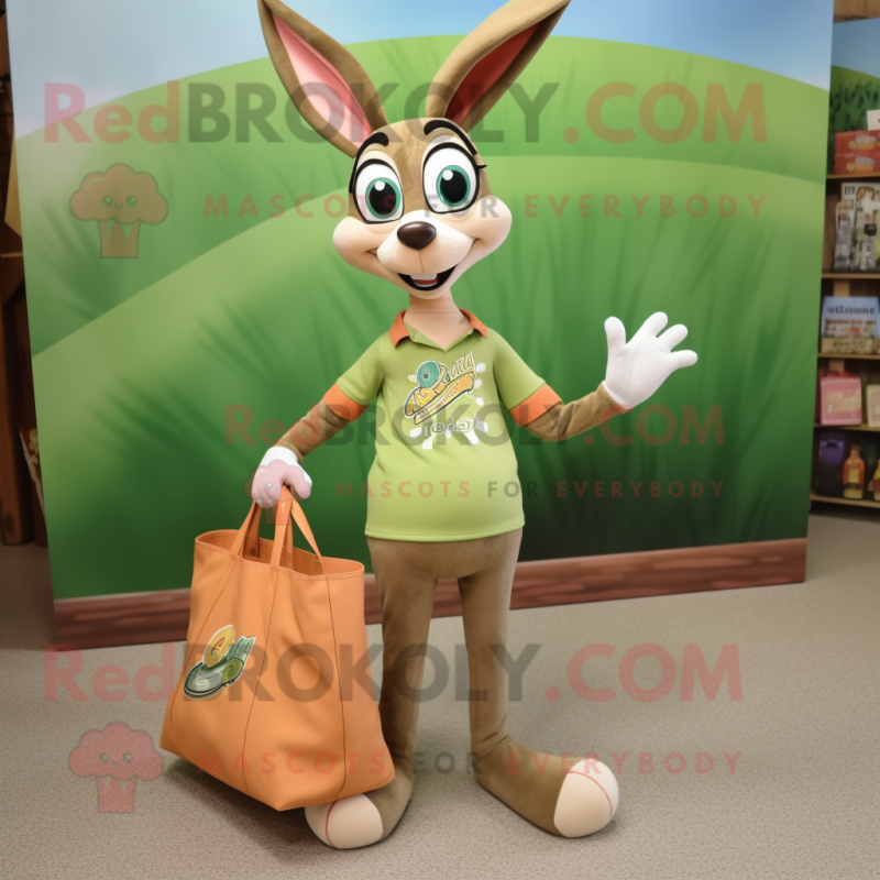 Olive Gazelle mascot costume character dressed with a Bootcut Jeans and Tote bags