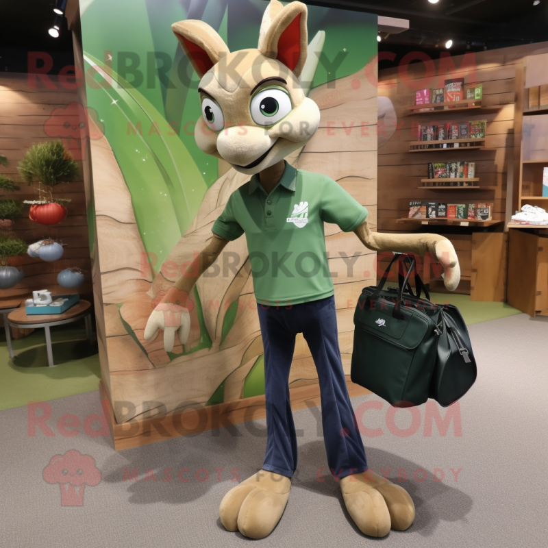 Olive Gazelle mascot costume character dressed with a Bootcut Jeans and Tote bags