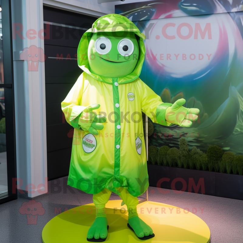 Lime Green Oyster mascot costume character dressed with a Raincoat and Belts Lime Green Oyster mascot costume character dressed with a Raincoat and Belts