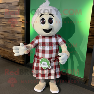 White Pesto Pasta mascot costume character dressed with a Flannel Shirt and Bracelet watches