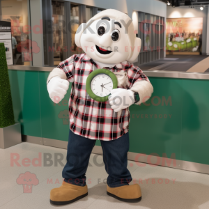 White Pesto Pasta mascot costume character dressed with a Flannel Shirt and Bracelet watches