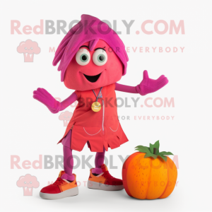 Magenta Apricot mascot costume character dressed with a Bermuda Shorts and Shoe clips