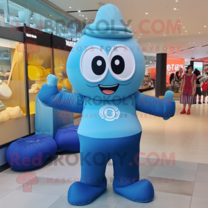 Blue Dim Sum mascot costume character dressed with a Yoga Pants and Tote bags