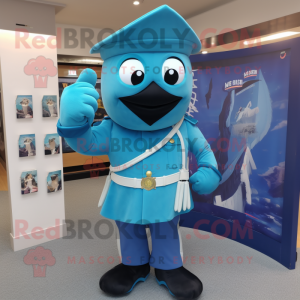 Turquoise Navy Soldier mascot costume character dressed with a A-Line Dress and Scarf clips