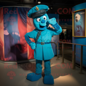 Turquoise Navy Soldier mascot costume character dressed with a A-Line Dress and Scarf clips