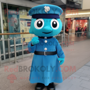 Turquoise Navy Soldier mascot costume character dressed with a A-Line Dress and Scarf clips