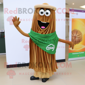 Brown Pesto Pasta mascot costume character dressed with a Skirt and Scarf clips