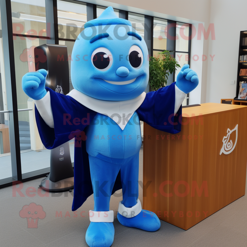 Blue Attorney mascot costume character dressed with a Playsuit and Wraps