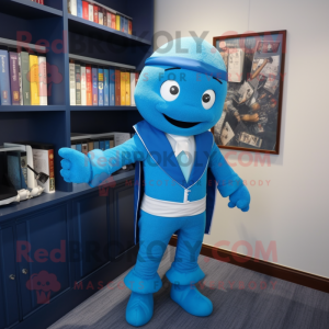 Blue Attorney mascot costume character dressed with a Playsuit and Wraps