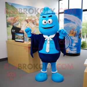 Blue Attorney mascot costume character dressed with a Playsuit and Wraps