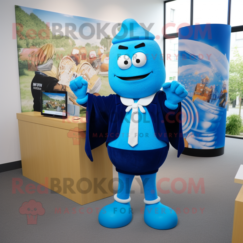 Blue Attorney mascot costume character dressed with a Playsuit and Wraps Blue Attorney mascot costume character dressed with a Playsuit and Wraps