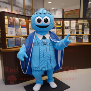 Blue Attorney mascot costume character dressed with a Playsuit and Wraps