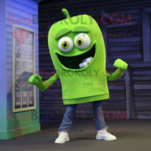 Lime Green Phone mascot costume character dressed with a Denim Shorts and Rings