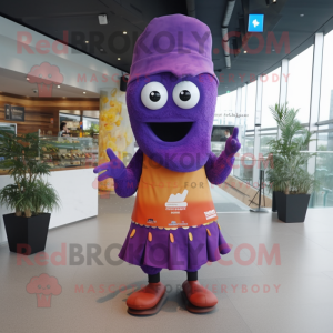 Purple Ceviche mascot costume character dressed with a Sheath Dress and Beanies