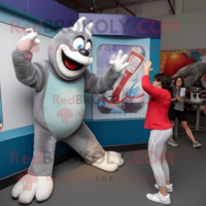 Gray Contortionist mascot costume character dressed with a Long Sleeve Tee and Watches