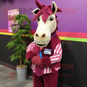 Magenta Quagga mascot costume character dressed with a Dress Shirt and Scarf clips