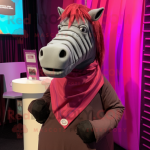 Magenta Quagga mascot costume character dressed with a Dress Shirt and Scarf clips