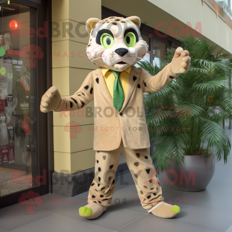 Olive Cheetah mascot costume character dressed with a Suit and Shoe clips Olive Cheetah mascot costume character dressed with a Suit and Shoe clips