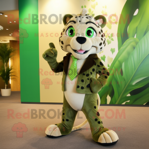 Olive Cheetah mascot costume character dressed with a Suit and Shoe clips