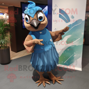 Brown Blue Jay mascot costume character dressed with a Maxi Dress and Digital watches