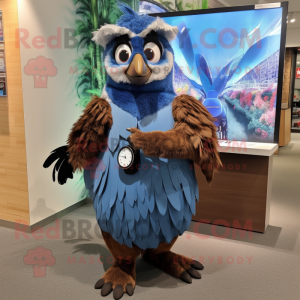 Brown Blue Jay mascot costume character dressed with a Maxi Dress and Digital watches