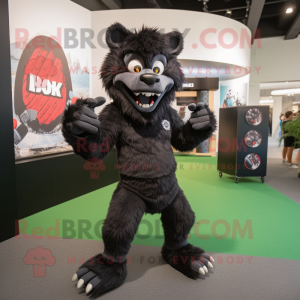 Black Werewolf mascot costume character dressed with a Shorts and Mittens