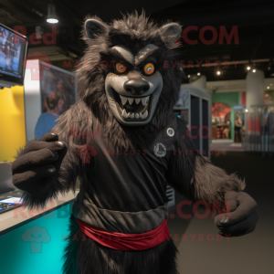 Black Werewolf mascot costume character dressed with a Shorts and Mittens