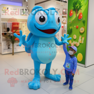 Sky Blue Frog mascot costume character dressed with a Romper and Watches