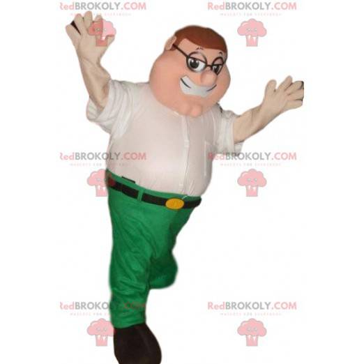 Mascot hombre divertido en camisa blanca y pantalón verde -