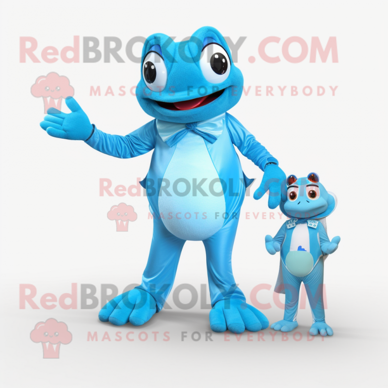 Sky Blue Frog mascot costume character dressed with a Romper and Watches