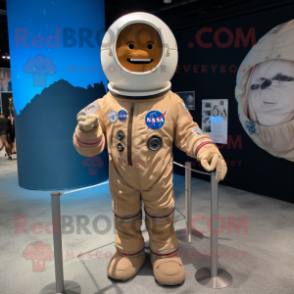 Tan Astronaut mascot costume character dressed with a Button-Up Shirt and Cummerbunds