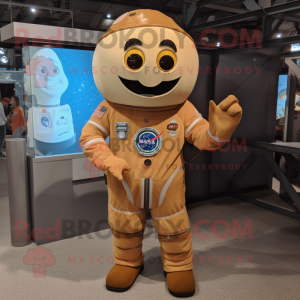 Tan Astronaut mascot costume character dressed with a Button-Up Shirt and Cummerbunds