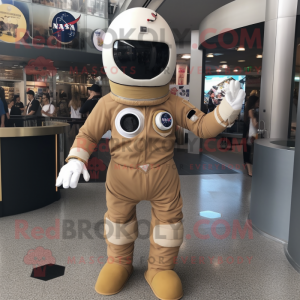 Tan Astronaut mascot costume character dressed with a Button-Up Shirt and Cummerbunds