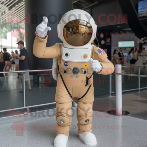 Tan Astronaut mascot costume character dressed with a Button-Up Shirt and Cummerbunds