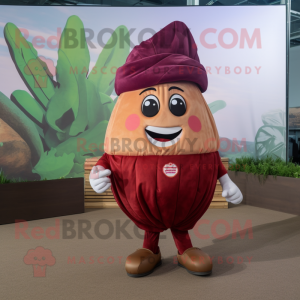 Maroon Turnip mascot costume character dressed with a Bikini and Headbands