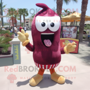 Maroon Turnip mascot costume character dressed with a Bikini and Headbands