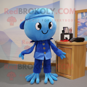 Blue Squid maskot kostym...
