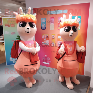 Peach Llama maskot kostym...