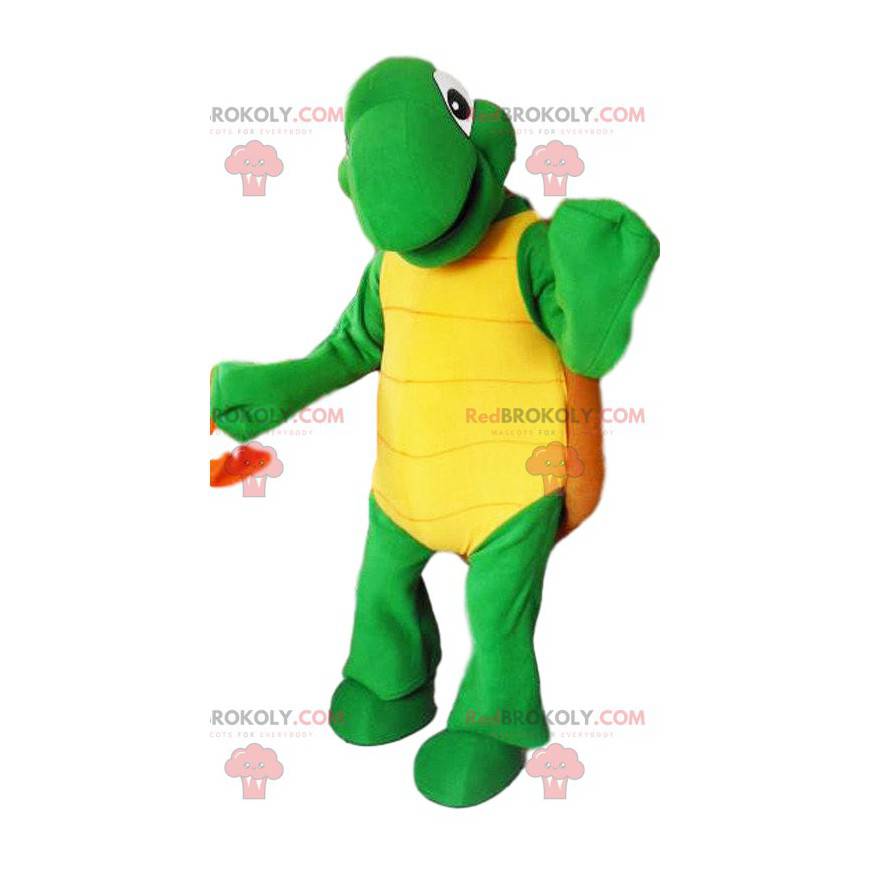 Mascotte tartaruga verde e il suo guscio marrone -