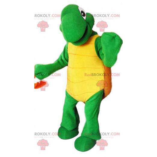 Mascotte de tortue vert et sa carapace marron - Redbrokoly.com