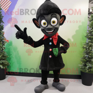 Black Elf mascot costume character dressed with a Blazer and Mittens