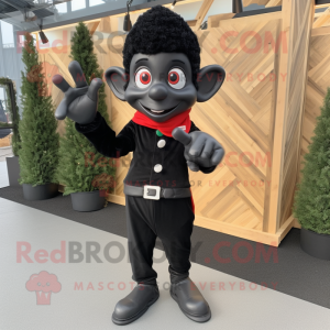 Black Elf mascot costume character dressed with a Blazer and Mittens