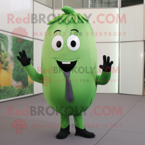 Forest Green Green Bean mascot costume character dressed with a Suit Pants and Wraps