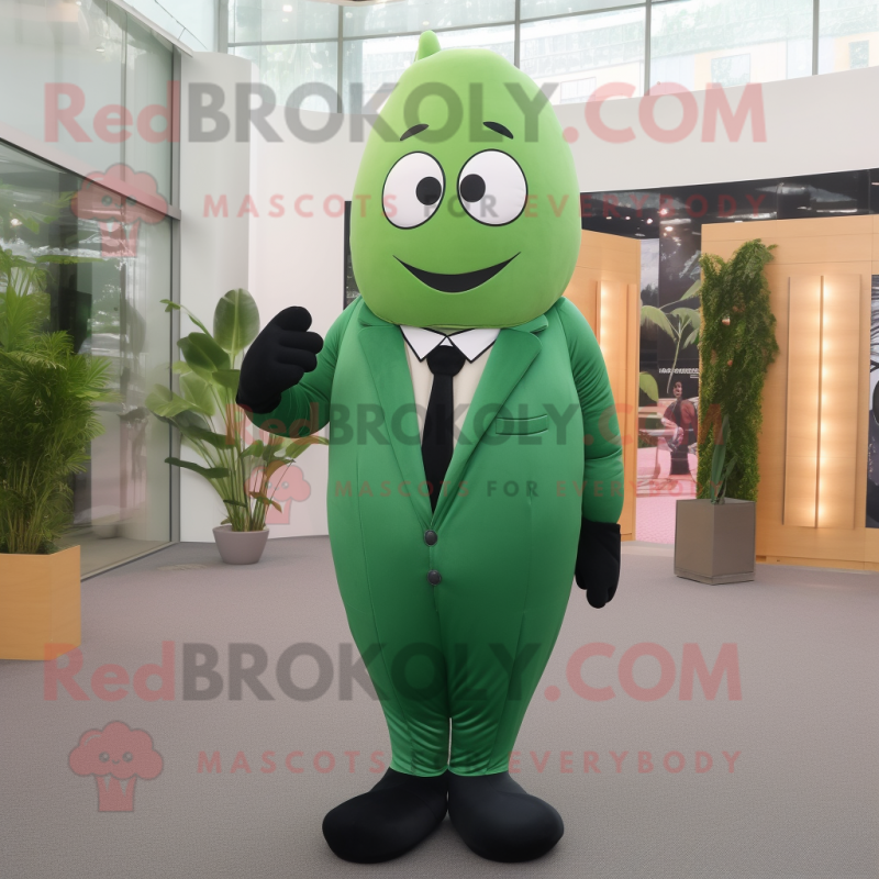 Forest Green Green Bean mascot costume character dressed with a Suit Pants and Wraps